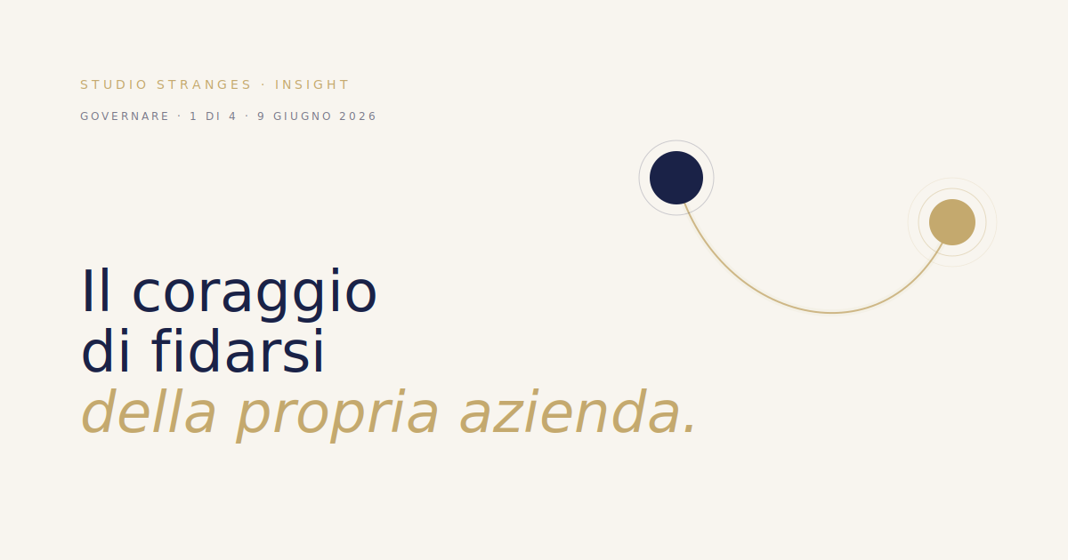 Una mano che si apre lasciando andare un filo — il coraggio di fidarsi. Capitolo Governare, Studio Stranges Insight