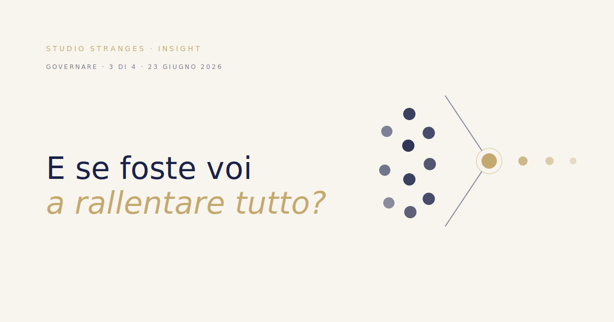 Un flusso che si accumula dietro un solo punto stretto — il collo di bottiglia. Capitolo Governare, Studio Stranges Insight
