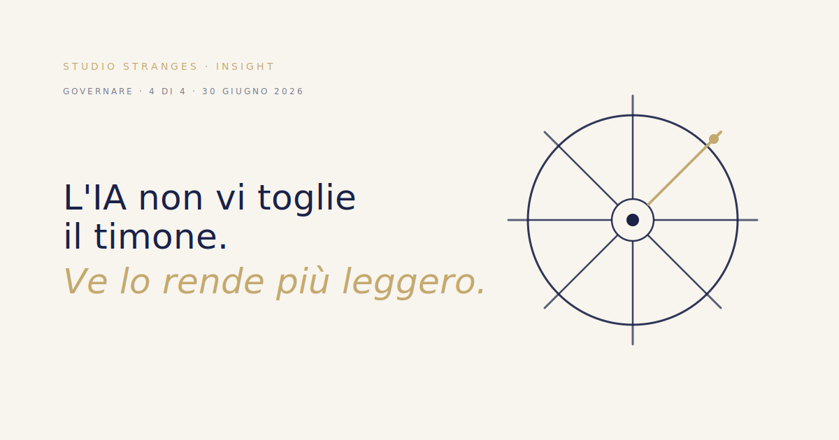 Una mano leggera sul timone — l'IA che alleggerisce il governo dell'impresa. Capitolo Governare, Studio Stranges Insight